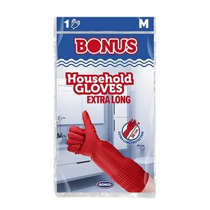 Gumikesztyű háztartási latex extra hosszú 38cm M méret BONUS piros