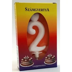 Party gyertya számos 2 fehér szívecskés számgyertya Szülinapi - évfordulós tortadísz
