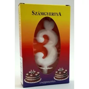 Party gyertya számos 3 fehér szívecskés számgyertya Szülinapi - évfordulós tortadísz