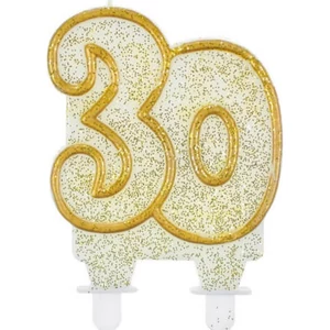 Party számgyertya Szülinapi 30 fehér-arany szegős glitteres számgyertya Szülinapi - évfordulós tortadísz