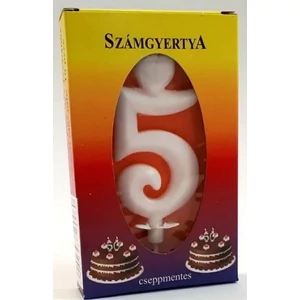 Party gyertya számos 5 fehér szívecskés számgyertya Szülinapi - évfordulós tortadísz