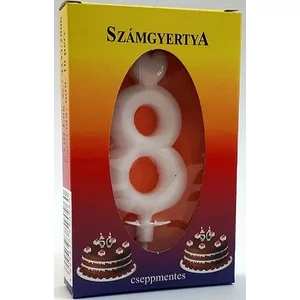 Party gyertya számos 8 fehér szívecskés számgyertya Szülinapi - évfordulós tortadísz