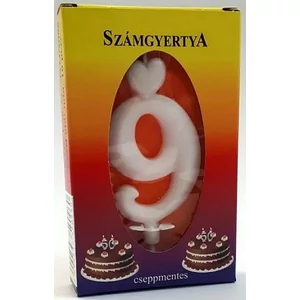 Party gyertya számos 9 fehér szívecskés számgyertya Szülinapi - évfordulós tortadísz