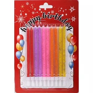 Gyertya Party szülinapi szett 10db színes glitteres tortagyertya [5996524051138] Happy Birthday!