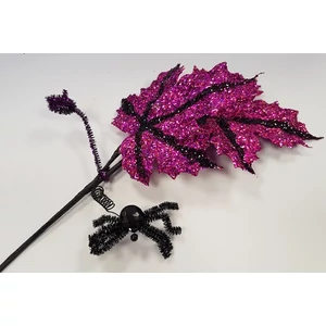 Halloween dekor pick 60cm papír-műanyag lila csillogó, glitteres, csillogó, glitteres, pókos.