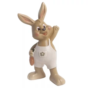 Húsvéti dekor kerámia nyuszi, nadrágban+répa álló drapp 14cm