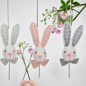 Húsvéti dekor nyúl masnival betűzős textil 15cm zöld, rózsaszín, szürke 3 féle