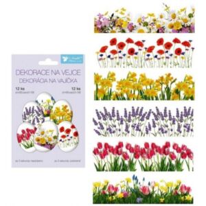 Húsvéti tojásdekor zsugorfólia, 12db/csomag vegyes minta tojásdíszítő készlet, tavaszi virágok