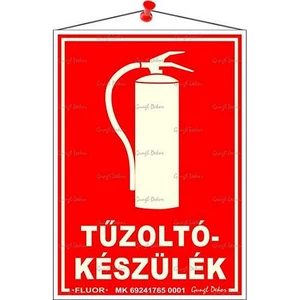 Információs tábla 12 5x17 5cm fluoreszkáló utánvilágítós "Tűzoltókészülék
