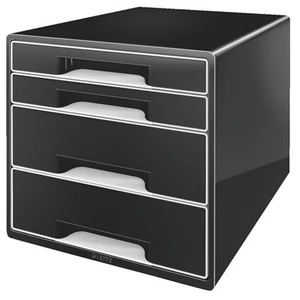 IrattároLó műanyag Leitz 4 fiókos Cube, fekete E52520094