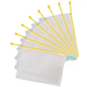 Irattartó tasak A4 djois Cipzáras PVC, hálós, 330x240 mm, sárga 