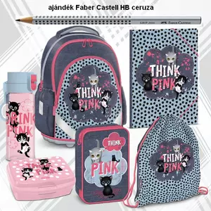 Iskolatáska szett Ars Una 24 Think Pink cicás táska, tolltartó,kulacs tornazsák, uzsonásdoboz , gumismappa