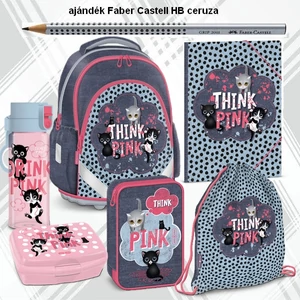 Iskolatáska szett Ars Una 24 Think Pink cicás táska, tolltartó,kulacs tornazsák, uzsonásdoboz , gumis mappa
