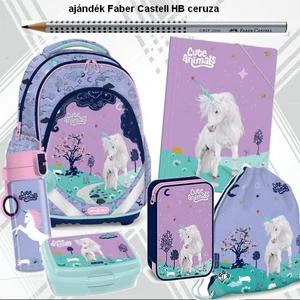 Iskolatáska szett Ars Una 25 Cute Animals Unicorn  táska, tolltartó tornazsák, kulacs, gumis mappa uzsonnásd