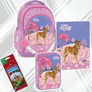 Ars Una iskolatáska szett 26 Animals-Horse iskolatáska, tolltartó anatómiai táska,gumis mappa