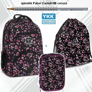 Ars Una iskolatáska szett 24 iskolatáska, tolltartó, tornazsák Pearl Blossom Black