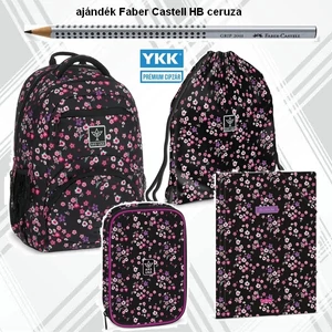 Iskolatáska szett Ars Una 24 iskolatáska, tolltartó, tornazsák, gumis Pearl Blossom Black