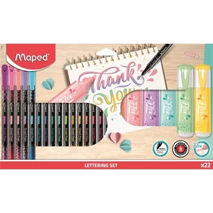 Kalligrafikus készlet Maped 22 darabos, Lettering Set 6 szövegkiemelő + 16 tűfilc