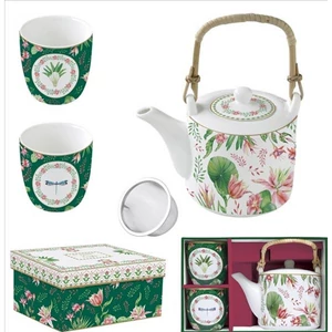 Kancsó kanna+2pohár porcelán 6dl fémszürővel, 160ml Atmosphere, Botan dobozban