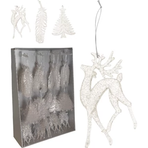 Fenyődísz 15cm fehér 6féle mintával cukrozott glitteres fenyődísz