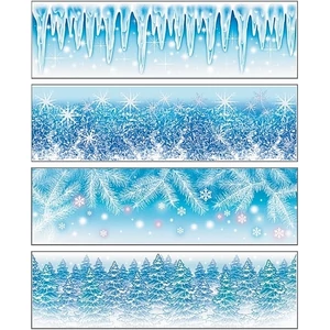 Ablakmatrica karácsonyi Frost - téli táj, karácsonyi minta áttetsző fólia matrica, Glitter dekorral