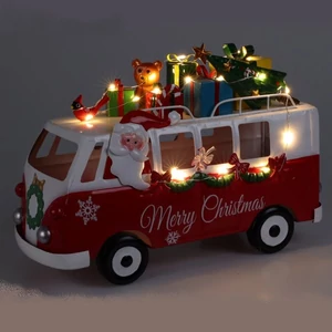 Karácsonyi dekor '24 Mikulás karácsonyi busz 31,5X11X22CM led világításal kpm
