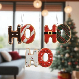 Karácsonyi dekor akasztós 24' kerámia, kézzel festett 3 féle ho-ho-ho 9cmx6.5cmx1cm sdkae 1db/ár