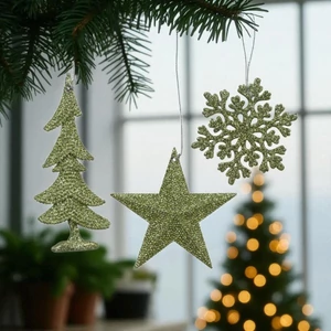 Karácsonyi dekor akasztós 24' mentazöld glitteres, 3 féle, 0.8cmx10.5cmx10.5cm sdkae