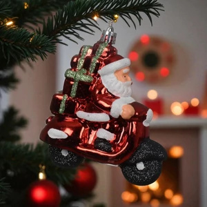 Karácsonyi dekor akasztós 24' mikulás, motorral glitteres fenyő gömb 4cmx9.6cmx10cm sdkae