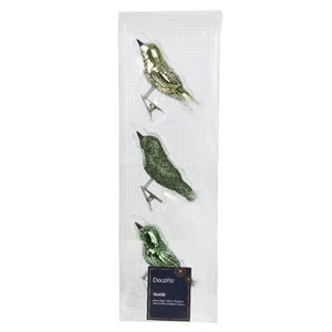 Karácsonyi dekor akasztós 24' zöld madár, üveg, glitteres csiptetés sz 4cmx8cmx3.5cm 3db/doboz sdkae