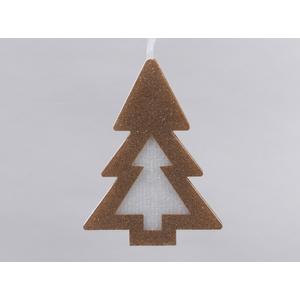 Karácsonyi 9cm dekor akasztós textil 6x9cm fenyő pezsgő szín 