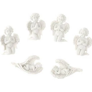 Dekor angyal térdelő/fekvő,ragasztható poly 4,5x1,8x6,8 cm fehér 6 féle