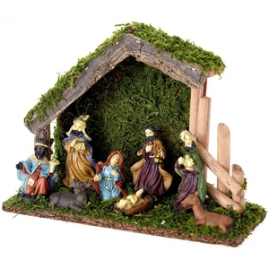 Betlehem Karácsonyi dekor  23 fából, figurákkal 25x9x18cm kézzel feste