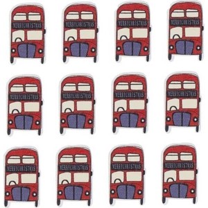 Karácsonyi dekor busz Merry Christmas felirattal fa 4X2,5cm zöld,piros,fehér S/12