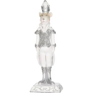 Karácsonyi dekor egér álló glitteres poly 7,5x6x23 cm fehér, ezüst