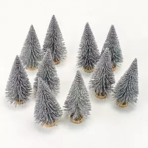 Karácsonyi dekor fenyőfa 10cm, ezüst glitteres