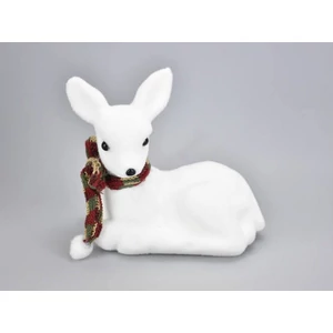 Karácsonyi dekor figura Fehér Őz sállalnagy 15x23x24cm Karácsonyi dekoráció