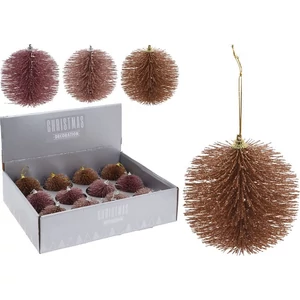 Karácsonyi 8cm dekor gömb pom pom golyó, 3féle rosegold fenyődísz dekor