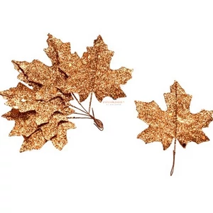 Karácsonyi dekor levél 21' glitteres levél, műanyag 9x14cm bronz