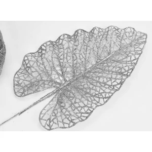 Karácsonyi dekor pick ág Ezüst színű csillámos philo levél 13x32cm Karácsonyi ág dekoráció