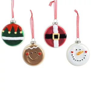 Karácsonyi fenyődísz 24' piros zöld üveg, bedíszített macaron 8cm 8cmx2.3cmx9cm sdkae