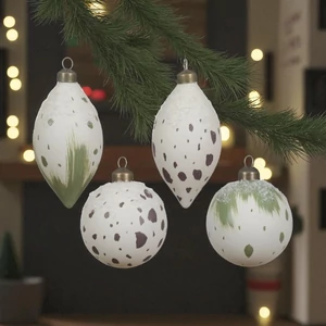 Karácsonyi fenyődísz gömb 24' üveg gömb kézzel festett 4 féle szin hódarával D.8cm 1/db sdkae EXTRA