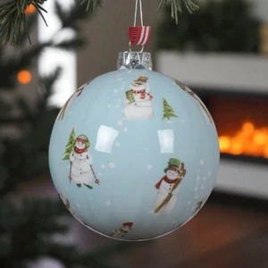 Karácsonyi fenyődísz gömb 24' kék, hóember mintás fenyő gömb 8x8x9.3cm törhetetlen sdkae
