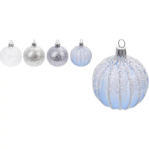 Karácsonyi gömb 6cm darabos, fehér-ezüst glitteres Karácsonyi dekor gömb