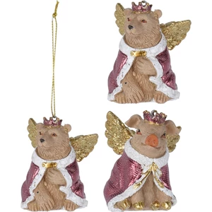 Karácsonyi kerámia figura 6cm medve/malac aranyszínű angyal szárnnyal 2féle,fenyődísz rózsaszín fenyődísz