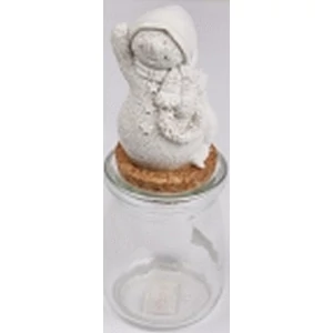 Karácsonyi üveg dugós hóember figurával fehér 14cm