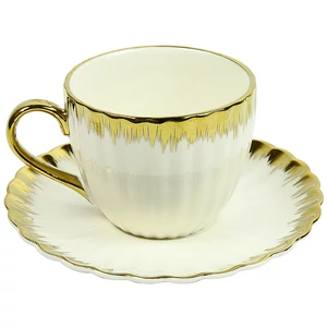 Kávés csésze porcelán csésze+alj espresso fehér arany 13,4x13,5x1,5cm DST5 exkluzív