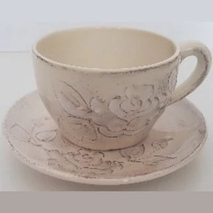 Kerámia cappucino csésze Domború mintás virágos natúr kézzel festett-1,5dl