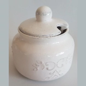 Kerámia méztartó 0,5l Romantik csipkés dia11,5 x12cm,natur kézzel festett-csurgatóval