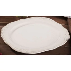 Tányér kerámia antikolt 27cm krém színű liliom mintás Porcelán